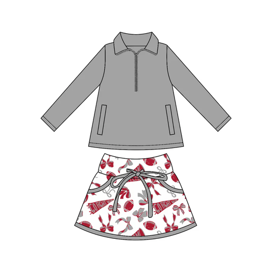 Custom moq 5 each style eta 6-7weeks baby girl clothes team gray long sleeve skirt sets-25.8.4