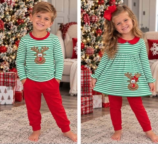 RTS NO MOQ Sibling baby girl boys clothes Christmas embroidery Outfits Clothes Sets and dress and romper