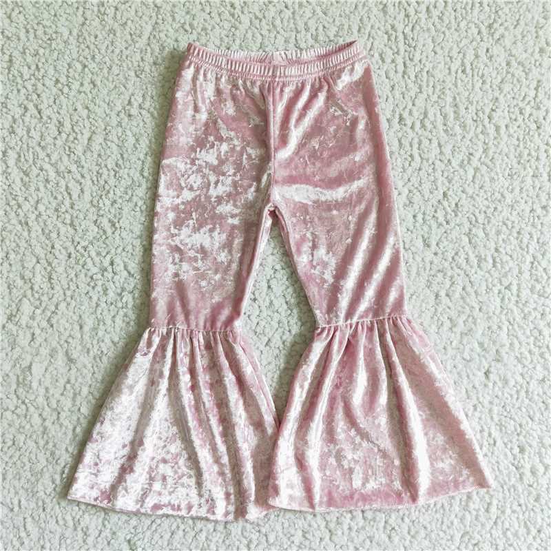 RTS NO MOQ C3-12 A6-1-1 A6-5 B3-11 A4-21-2 A7-21-1  Baby Girls Solid Velvet Flared Pants