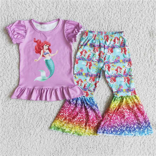 SALES NEW Baby Girls Purple Puff-Sleeve Top And Flared Pants Set Cute And Fashionable Outfit for Infants
