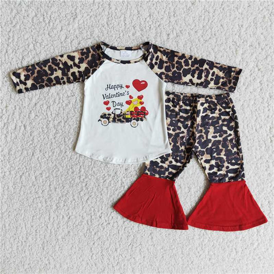 SALES NEW Baby Girls' Valentine's Day Outfit Set with Bell Bottom Pants Happy Valentine's Day Themed Baby Girl's Clothing Set