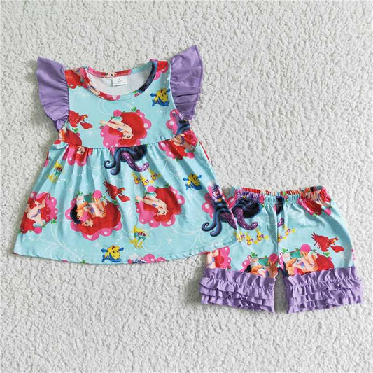 SALES  NEW Children mermaid princess summer shorts sets