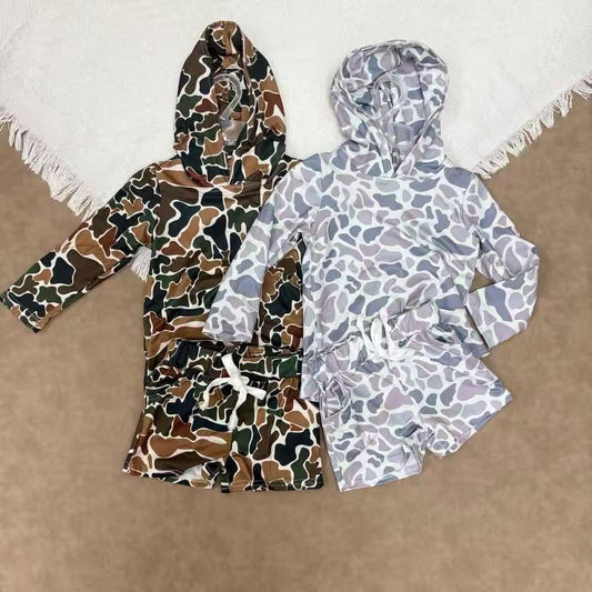 RTS NO MOQ Sibling baby boy clothes camouflage hooded long sleeved sets