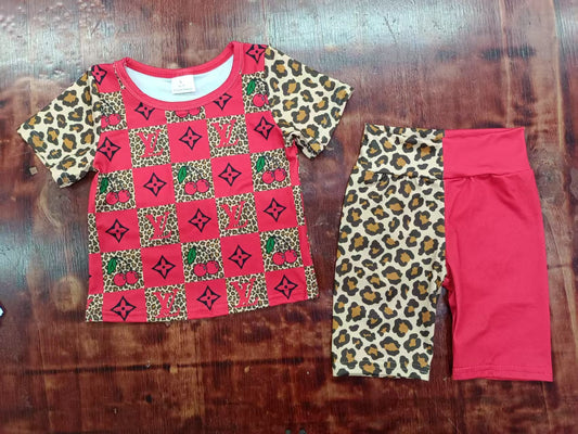 Custom moq 3 eta 6-7weeks baby girls clothes leopard red short Sleeve shorts sets