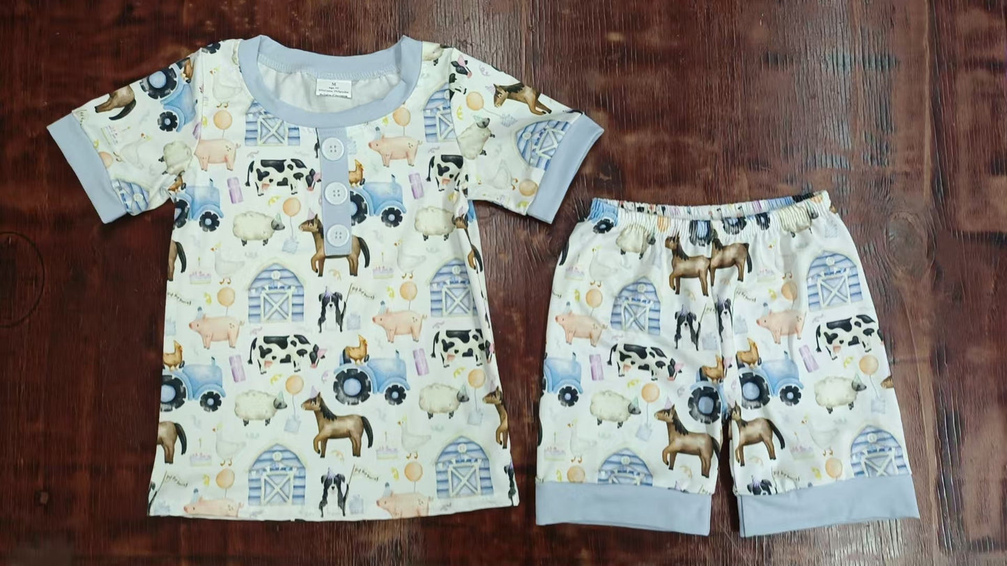 Custom moq 3 eta 6-7weeks baby boys clothes animal short Sleeve orange shorts sets