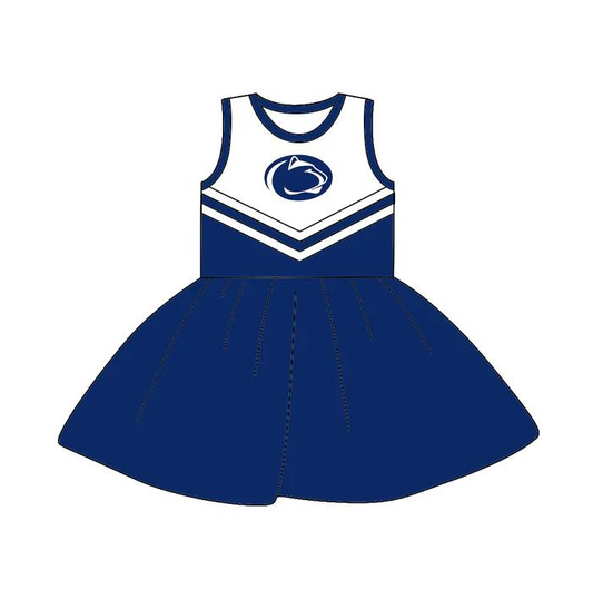 Custom moq 5 each style eta 6-7weeks baby girl clothes team blue sleeveless dress-25.8.21