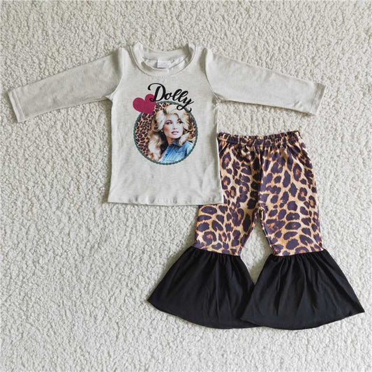SALES NEW Baby Girls Singer Leopard Bell Pants Clothing Set Infant Outfit Set with Leopards Print Long Sleeve suit