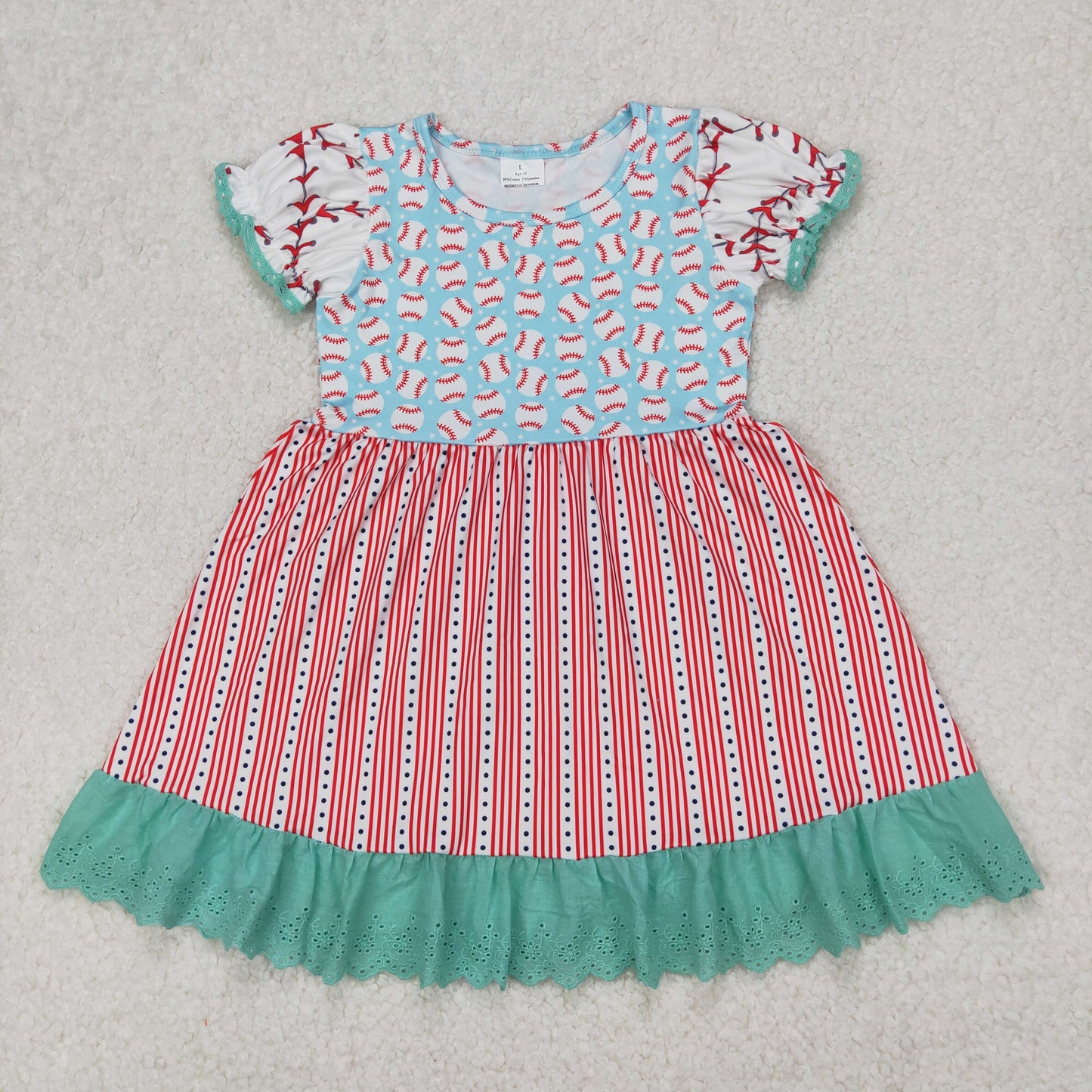 RTS NO MOQ ETA 5/7days Arrived GSD1749 Baseball red striped lace short-sleeved dress