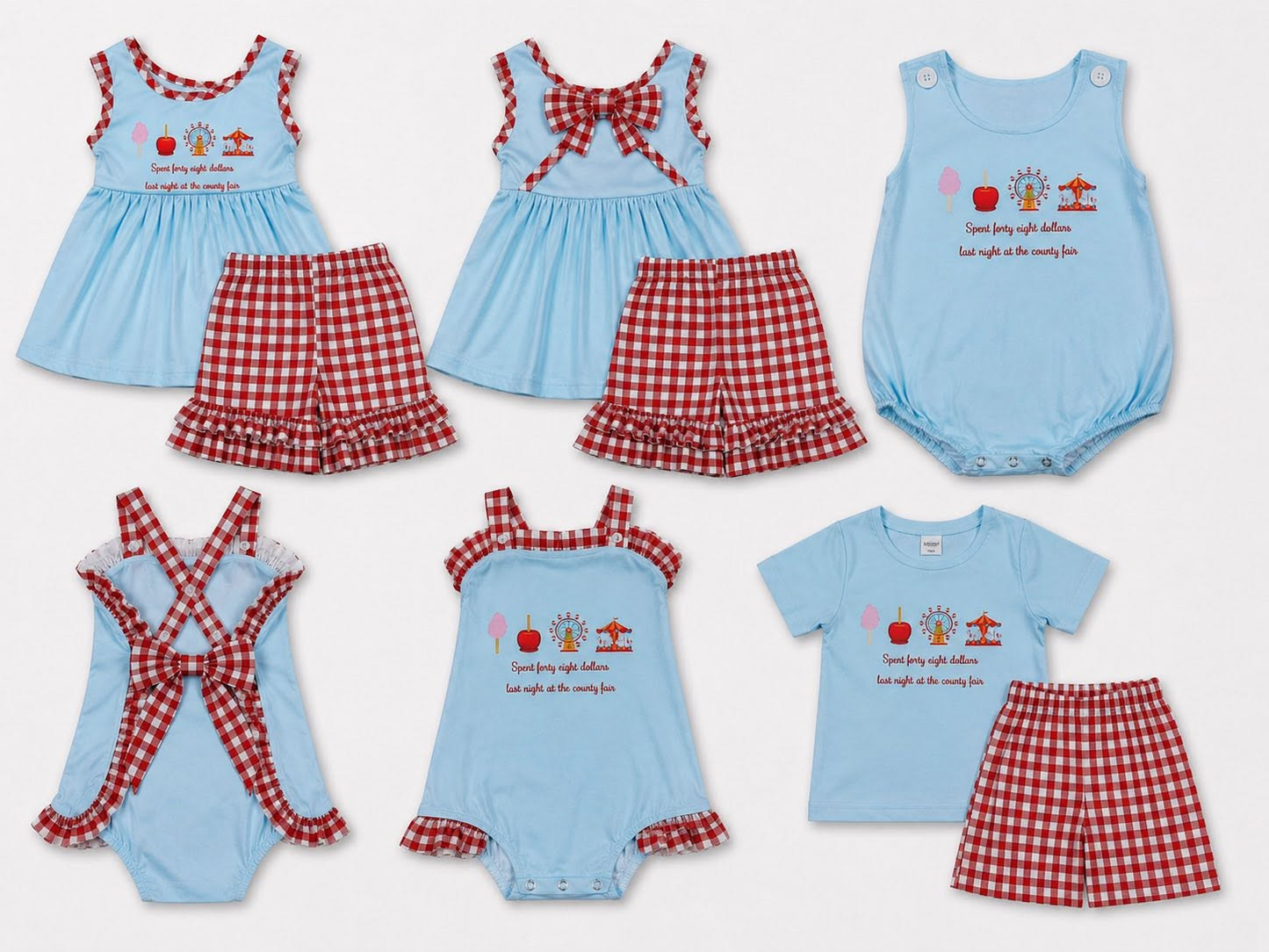 RTS NO MOQ Sibling milk silk Baby Boys Girls Red Checked Shirt Top with Shorts Set Rompers Set