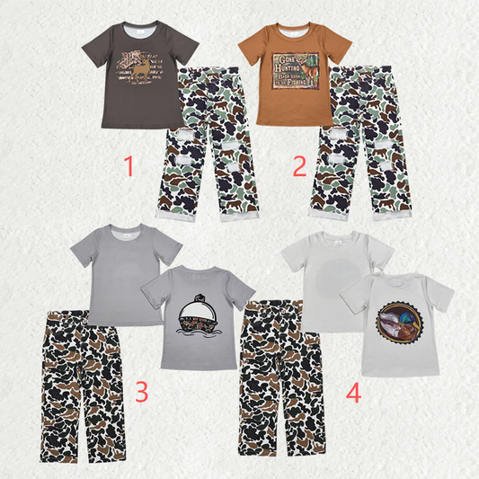 RTS NO MOQ Sibling Baby boy clothes duck camouflage short Sleeve pants Suits