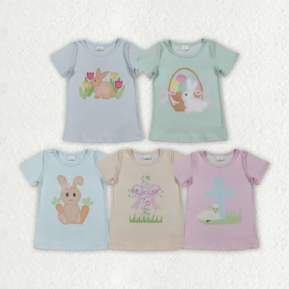 RTS NO MOQ Sibling baby girl clothes easter Sheep Cross Pink Short-Sleeve Tops