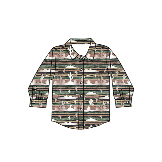 8.17 custom each style moq 5 eta 4-6week baby girls clothes catcus gray button long sleeve top