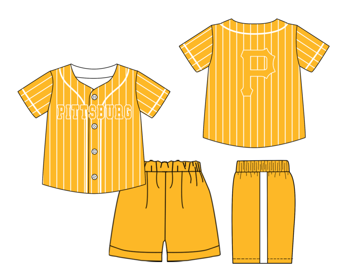 Custom moq 3 or 5 mix size milk silk summer teams baby boy clothes yellow short sleeve shorts sets-26.1.20
