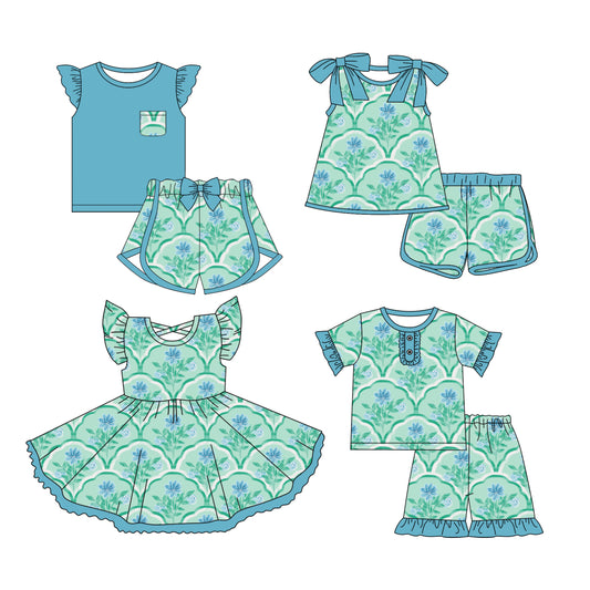 3.12 custom each style moq 5eta 4-6week Sibling Sister floral baby girls short sleeve set and set 2 and sets 3 and dress match design