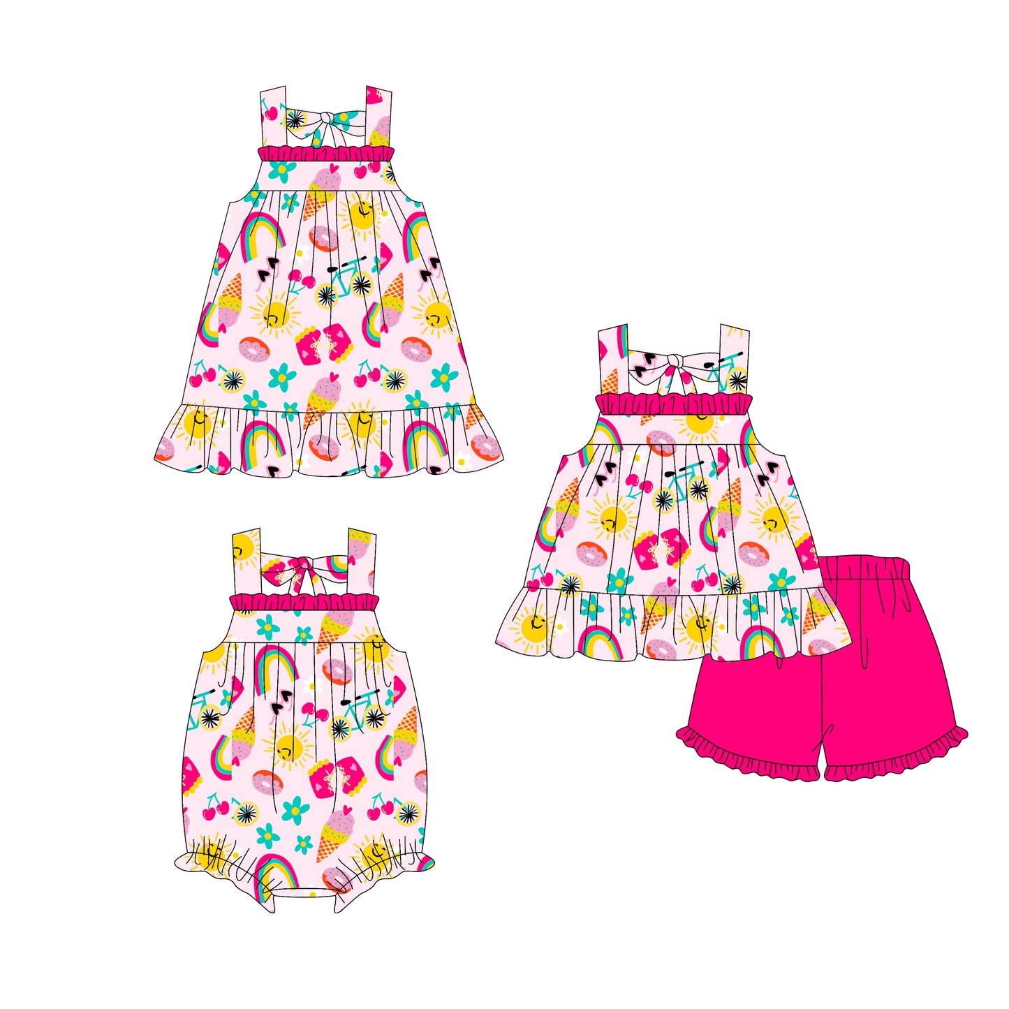 2.27 Custom moq 5 mix size Sibling Baby Girl's Sleeveless Top And Pink Shorts Set Cute Romper Dress for Summer