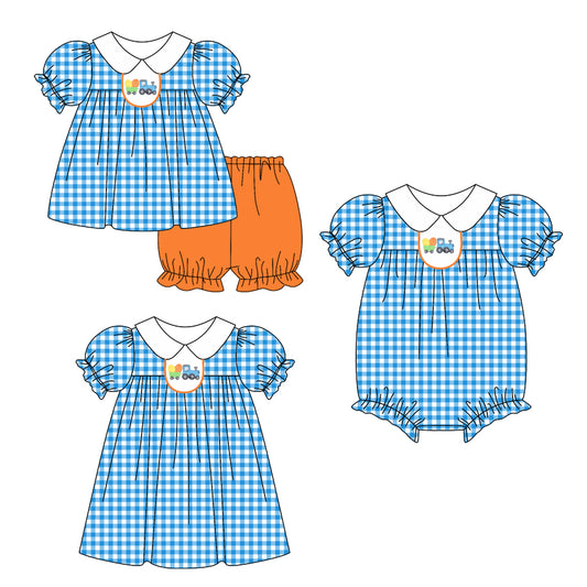 25.11.1 custom each style moq 5 eta 6-8week Sibling Sister easter baby short sleeve shorts sets and romper and dress match design