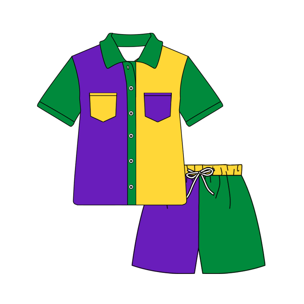 25.11.7 custom each style moq 5 eta 6-8week Sibling Sisters mardi gras baby boy clothes short sleeve shorts sets