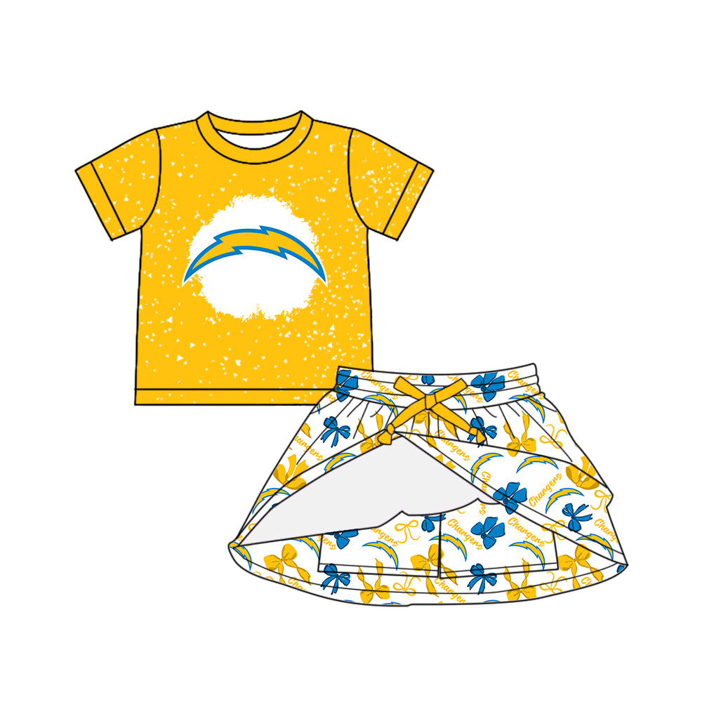 Custom moq 5 mix sizes summer teams baby girls clothes team short sleeve skirts shorts sets 1 and skirts sets 2 and dress 1 and dress 2 and dress 3 and dress 4-25.6.4