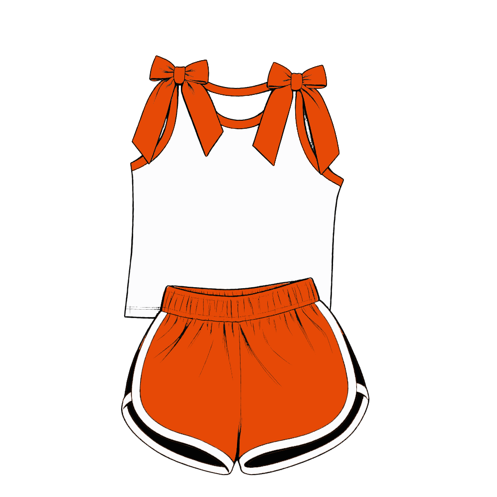 custom moq 5 mix size Baby Girls Orange Bow Sleeveless Top Shorts Summer Casual Clothes Set