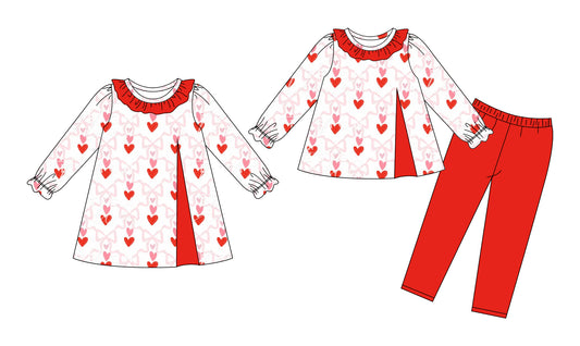 25.9.19 custom each style moq 8 eta 6-8week Sibling Sister bow love baby girl long sleeve pants sets and dress match family design