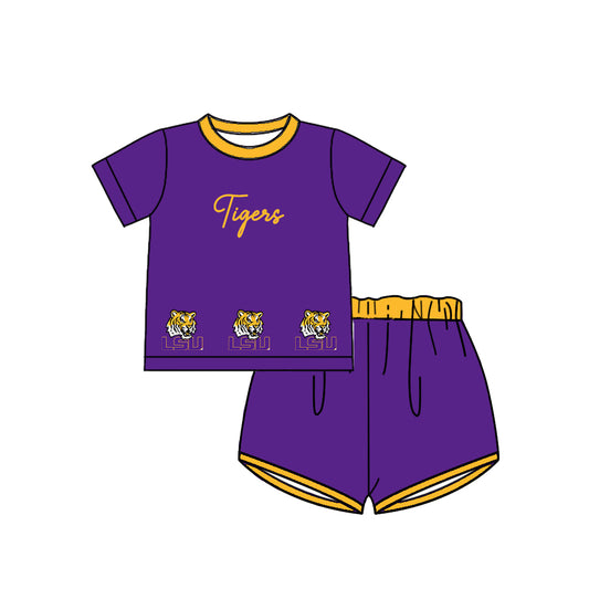 Custom moq 5 each style eta 6-8weeks baby boy clothes team purple short sleeve shorts sets-25.10.14