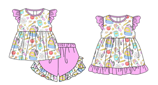 25.12.30 custom each style moq 5 eta 6-8week Sibling Sister baby short sleeve shorts sets and dress match design