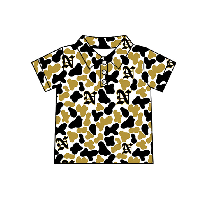 Custom moq 5 mix size summer teams Baby Boys Camo Print Short Sleeve Button Polo Top