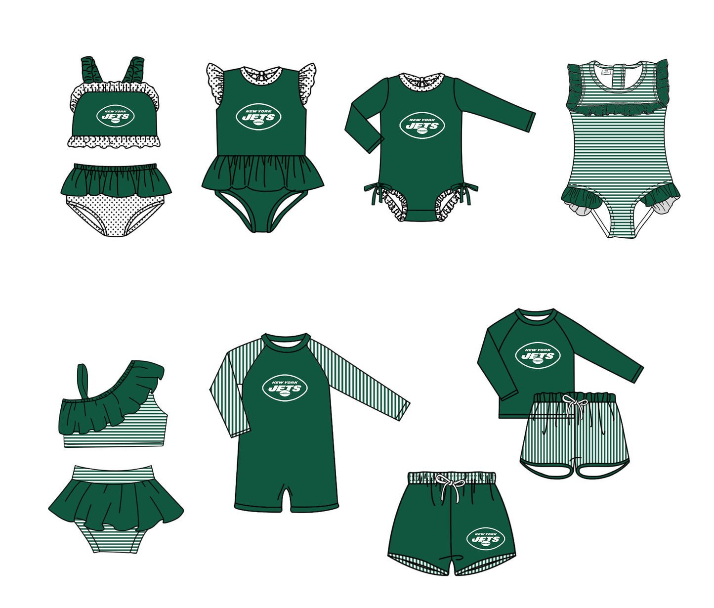 Custom moq 5 mix size milk silk summer teams baby girl boys clothes Green Two-Piece Swimsuit Set One Piece Swimsuits boy swim trunks