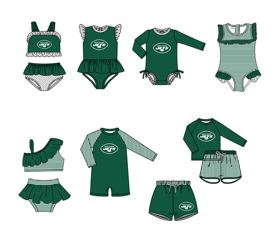 Custom moq 5 mix size milk silk summer teams baby girl boys clothes Green Two-Piece Swimsuit Set One Piece Swimsuits boy swim trunks