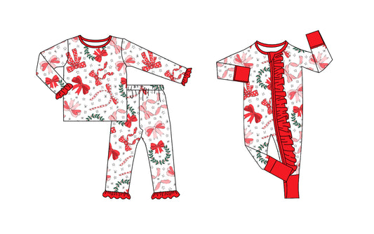 25.8.15 custom each style moq 5eta 4-6week Sibling Sister Christmas bow baby girl long sleeve pants sets and rompers match family design