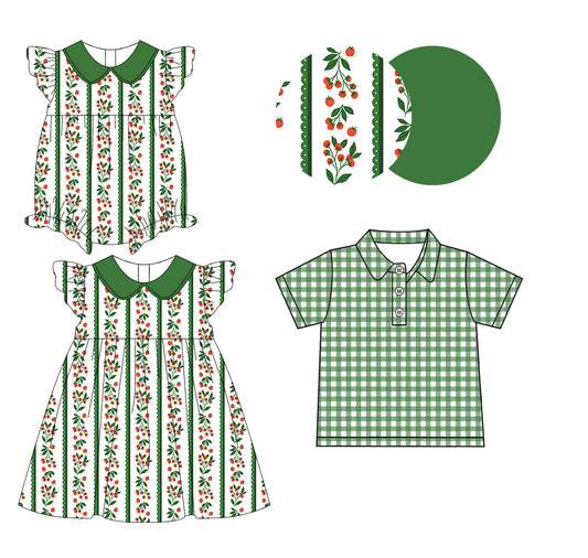 3.2 Custom moq 5 mix size Sibling Baby Boy's Green Plaid Short-Sleeved Polo Shirt Cute Flutter Sleeve Dress Romper for Summer