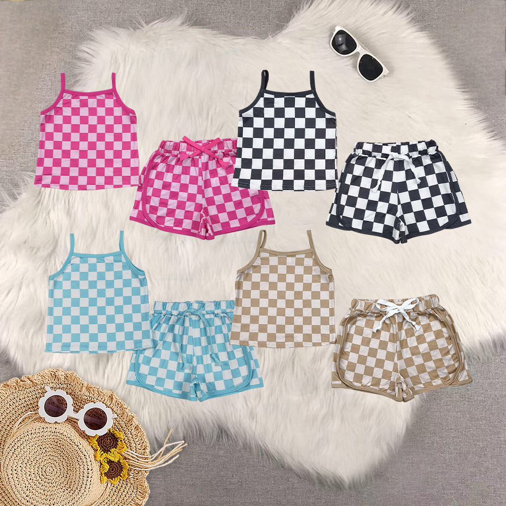 RTS Sibling baby girl clothes plaid Short Sleeve Shorts sets
