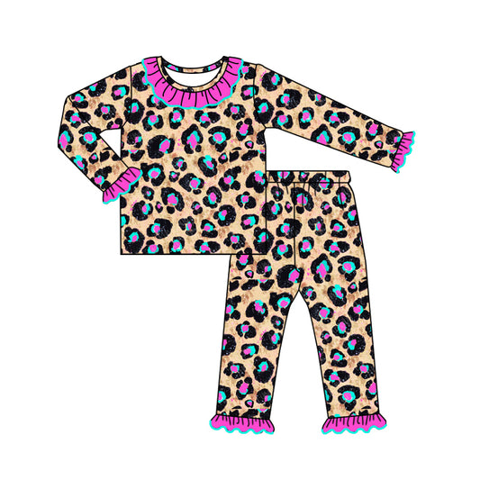 8.14 custom each style moq 5eta 4-6week Sibling Sister leopard colorful baby girl sets and dress and rompers match family design