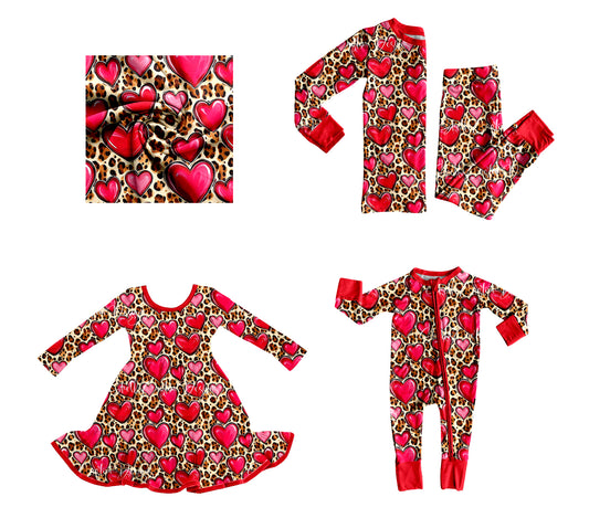 25.9.20 custom each style moq 8 eta 6-8week Sibling Sisters love leopard baby girl long sleeve pants sets and dress and rompers match family design