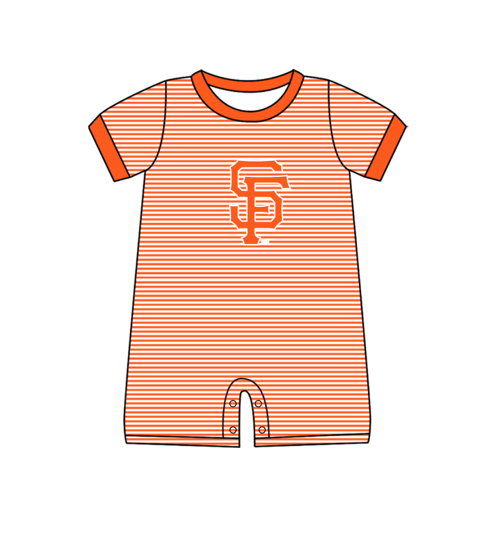 Custom moq 5 mix size milk silk summer teams Baby Boys And Girls Orange Short-Sleeved Shirt And Shorts Set Matching Striped Rompers Outfit Set