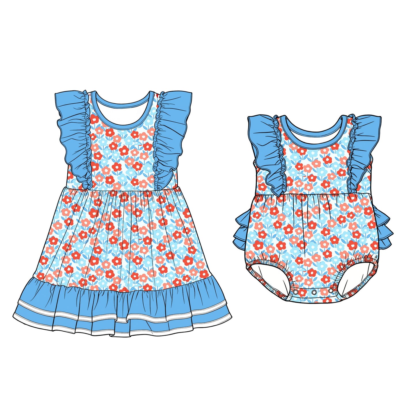 26.1.23 custom each style moq 5 eta 6-8week Sibling Sister floral baby short sleeve romper and dress match design