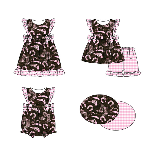 11.16 custom each style moq 5eta 4-6week Sibling Sister boot hats baby girl short sleeve shorts sets and dress and rompers match family design