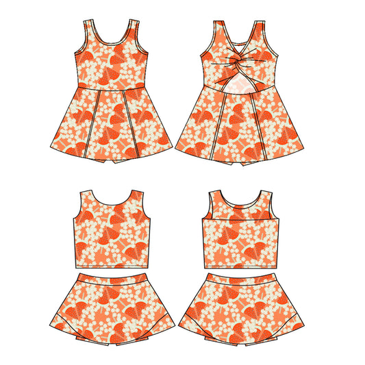 2.26 Custom moq 5 mix size Sibling Baby Girls Orange Sleeveless Top And Skirt Sets Dress Yoga Outfit