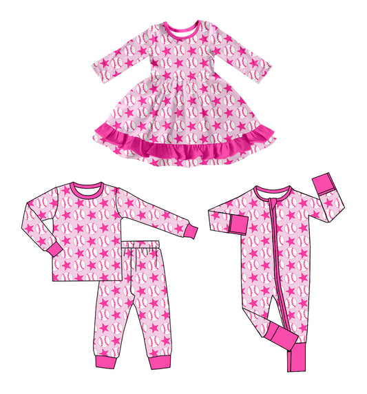 25.7.4 custom each style moq 5eta 4-6week Sibling Sisters baseball baby girl long sleeve pants sets and dress and rompers match family design