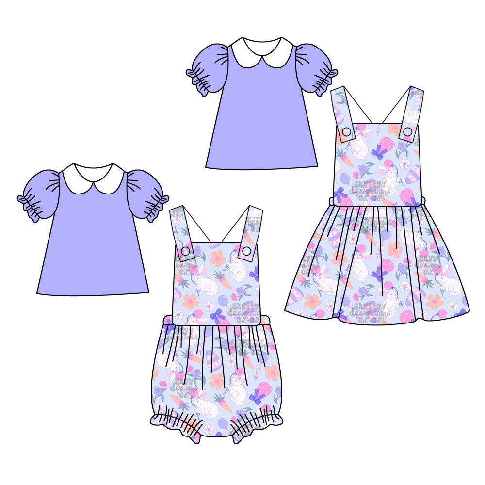 25.10.14 custom each style moq 5 eta 6-8week Sibling Sisters bunny baby girl short sleeve top and rompers and dress match family design