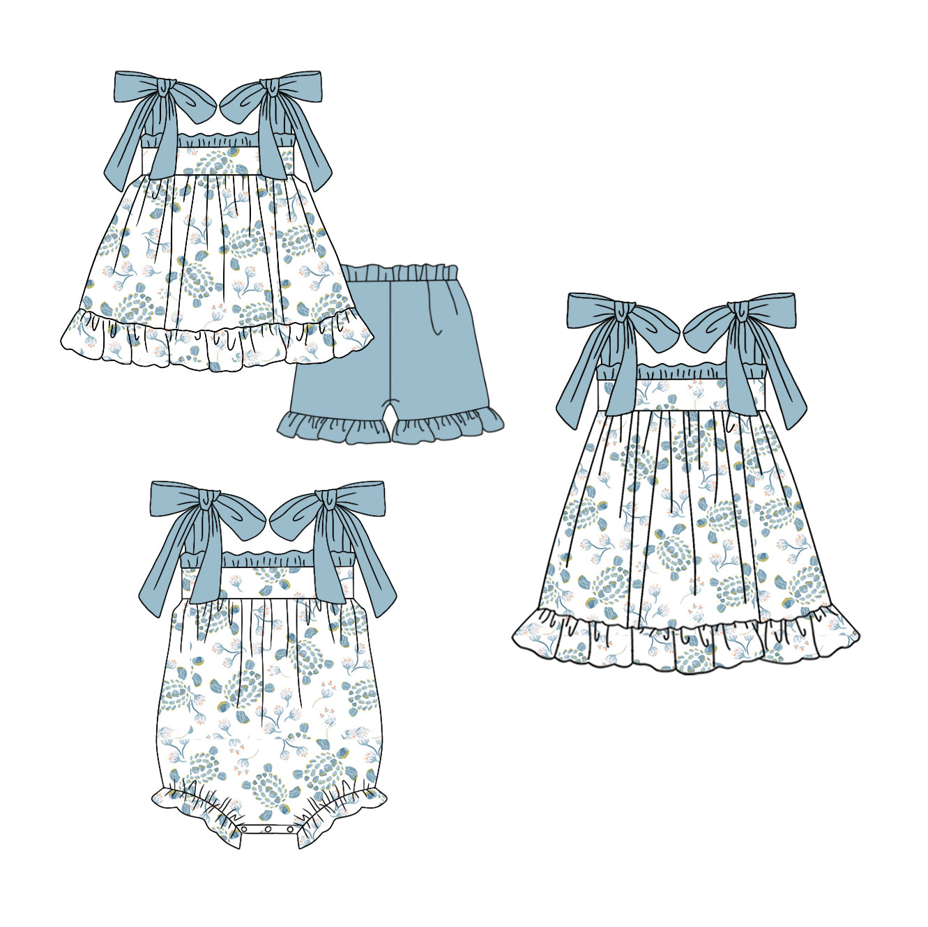11.27 custom each style moq 5eta 4-6week Sibling Sister turtle baby girl short sleeve shorts sets and dress and rompers match family design