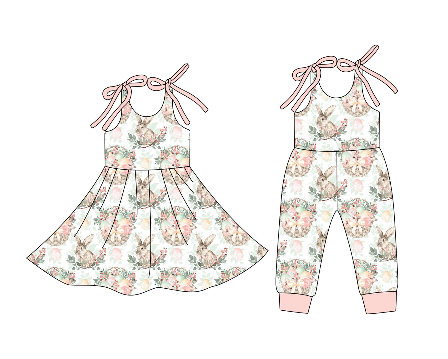 25.12.25 custom each style moq 5 eta 6-8week Sibling Sister bunny floral baby short sleeve romper and dress match design