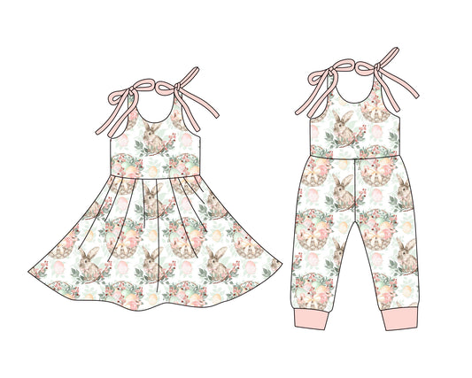 25.12.25 custom each style moq 5 eta 6-8week Sibling Sister bunny floral baby short sleeve romper and dress match design