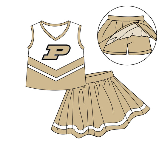 Custom moq 5 mix size milk silk eta 6-8weeks summer team khaki baby girls clothes team sleeveless skirts shorts sets-25.7.10