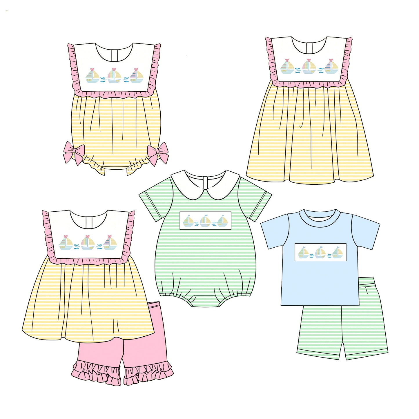 3.20 Custom moq 5 mix size Sibling Baby Girl's Boys Stripe Top And Shorts Set Matching Dress Rompers Summer Outfits