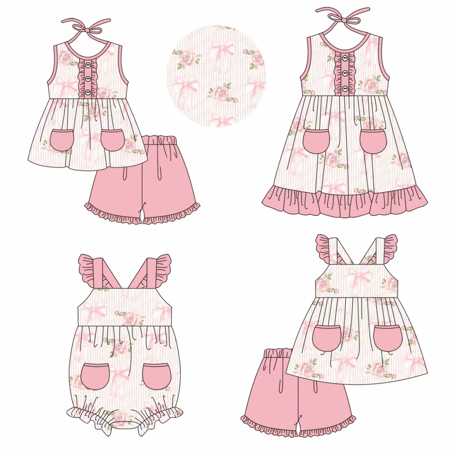 12.5 custom each style moq 5eta 4-6week Sibling Sister bow floral baby girl short sleeve shorts sets and sets 2 and girls romper and boy romper and dress match design