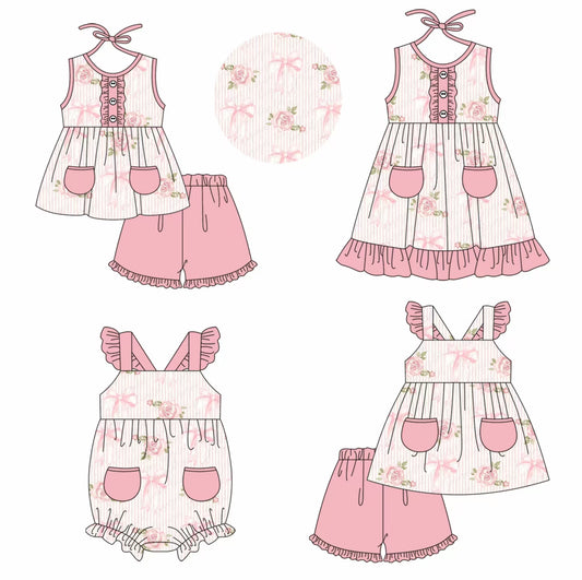 12.5 custom each style moq 5eta 4-6week Sibling Sister bow floral baby girl short sleeve shorts sets and sets 2 and girls romper and boy romper and dress match design