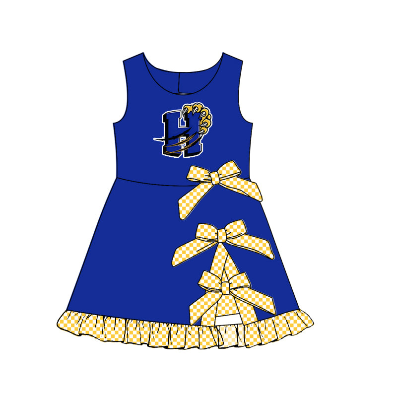 custom moq 5 mix size MSD070905 Baby Girls Checked Bows Yoga Active Short Scallop Knee Length Summer Dress