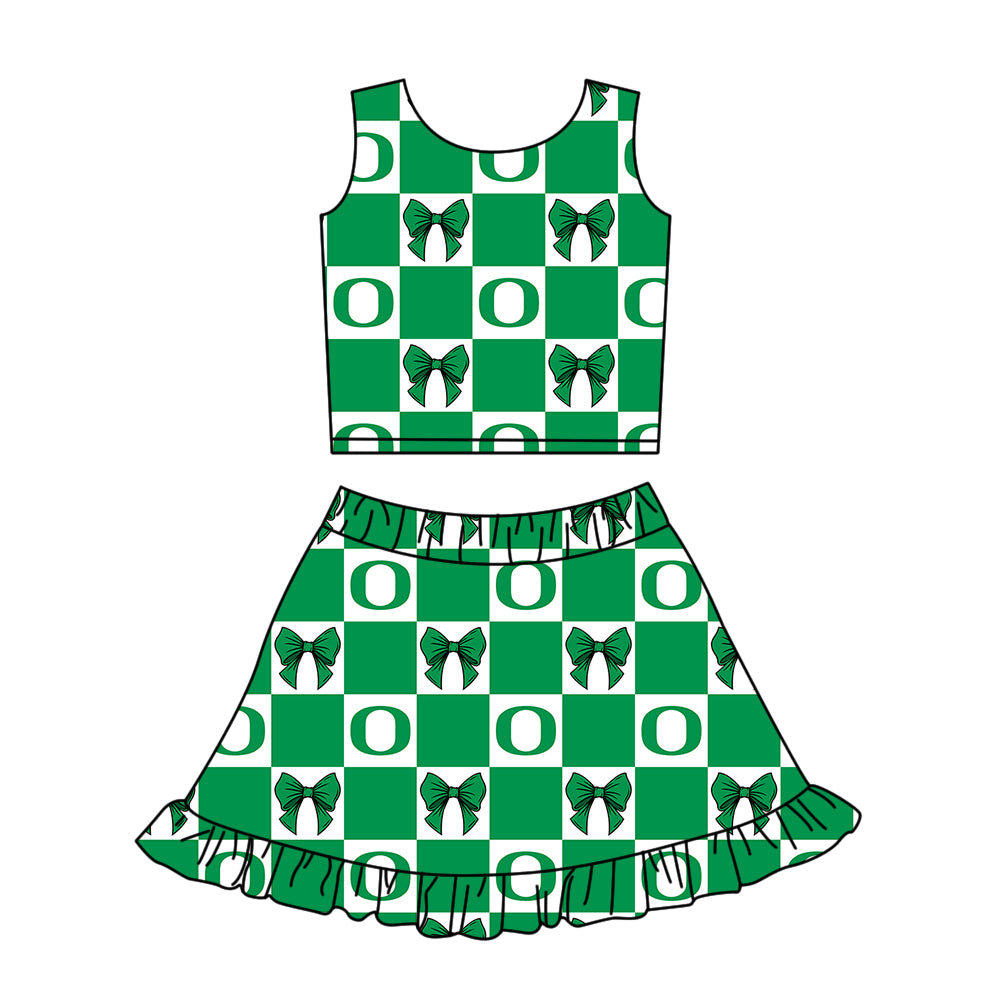 Custom moq 5 mix size Milk Silk Summer Girls' Set Letter Bow Print Plaid Sleeveless Skirt 3-Piece Set Includes Dress and Shorts-26.1.27
