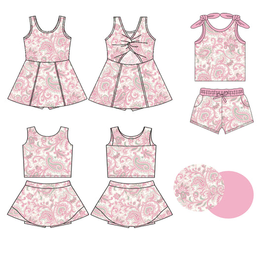 3.26 custom each style moq 5eta 4-6week Sibling Sister floral baby girls clothes Short sleeve shorts sets and yoga dress 1 and dress 2 match family design